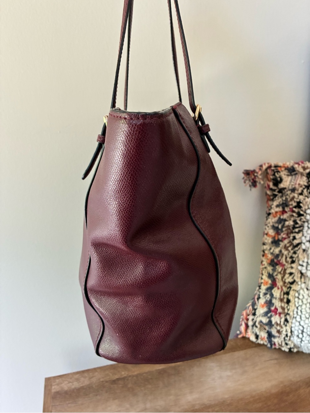 Coach Leather Turnlock Tote Purse, Oxblood Wine Red / Gold 36454 - Picture 8 of 16